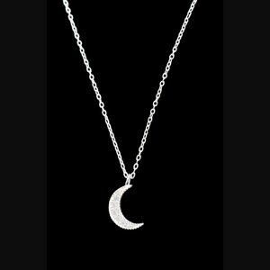 925 Sterling Silver Crescent Moon Opal Stone 18" Long Pendant Necklace